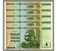 RBZ Collectibles Zimbabwe 20 Billion Dollars x 5 pcs 2008 P86 consecutive UNC currency bills