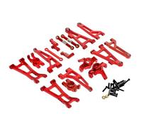 Rc Accessories For MJX For Hyper Go 16207 16208 16209 16210 H16 1/16 Metal Front Lower Arms Upgrade Swimg Arm Steering Linkage Block Kit Rear Hubs(Red)