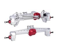 RC Axles Models For SCX10 1/10 RC Car Crawler Aluminum Offset Portal Axle With Constant Velocity Driveshift Dual Servo Mount Steering Rod(Silver,Front Rear)