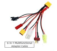 RC Battery Parallel Charging Cable for XT60, T-Connector, XT30U-F & | SM2P Terminals - 1-to-6 Adapter Wire for RC Cars, Drones and Aircraft - Black/Red