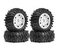RC Beadlock Tires For MJX H12Y For Axial For SCX10 AXI03007 For Tamiya CC01 D90 1/12 1.9" Plastic Beadlock Wheels And Tires OD 88mm 4PCS Crawler Car(White)