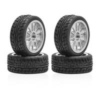 RC Beadlock Tires For Tamiya For TT01 For TT02 XV01 FW06 For Racing 1/10 4 Pcs CNC Wheel Tires Drift Aluminum 64mm RC For Rally Upgrade Parts(White)