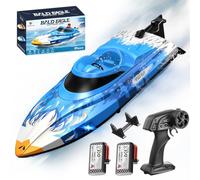 RC Boat 25KM/H High Speed Waterproof Remote Control Boat,Water Cooling, 2.4GHz Remote, 2 Batteries, LED Lights, One-Key Flip, Low Battery & Out-of-Range Alarm, Pool & Lake Racing for Kids & Adults