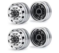 RC Car Accessories Compatible With Tamiya 1/14 RC Truck Trailer Tractor Car Tires 4PCS Front Rear Wheel Rim Hubs Rubber Tyres With Foam Inserts(Front Wheel Rim)