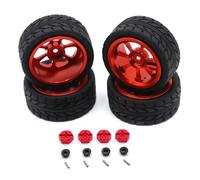 RC Car Accessories For Wltoys 144001 144010 124007 124016 124019 A959 A959-B 4pc 65mm Rubber Tire Metal Wheel Rim 12mm Hex RC Car Upgrade Parts(Red)