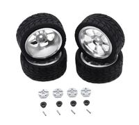 RC Car Accessories For Wltoys 144001 144010 124007 124016 124019 A959 A959-B 4pc 65mm Rubber Tire Metal Wheel Rim 12mm Hex RC Car Upgrade Parts(Silver)