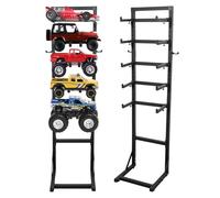 Rc car display stand 5 tier metal storage rack shelf compatible with 1/6 1/10 1/12 1/18 1/24 scale crawler trucks accessories multi layer model workstation organizer includes 2 remote controller hooks