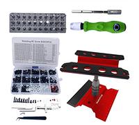 RC Car Repair Tool Set-634 Pcs Screw Kit-360 Degree Rotation Liftable Repair Workbench-32 Pcs Screwdriver Set-1/16 1/12 1/10 1/8 All Kinds of Remote Control Trucks, Cars, Trains, Planes, etc (Red)