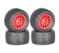 RC Car Tires Rims For Arrma For Granite For Grom For Typhon 1/18 4pcs 74mm Rubber Plastic Tire Tyre 12mm Hex RC Car Upgrade Parts Accessories(Red)
