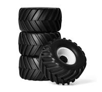 RC Car Tires Rims Set Compatible With Tamiya For HSP For HPI 1/10 RC Monster Truck Upgrade Replacement Parts Accessories Wheels And Rubber Tires Set(Silver)