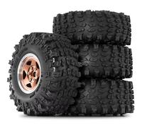 RC Car Tires Rims Set For Axial For SCX10 For Wraith RR10 For Capra For Traxxas For TRX4 YK4082 1/10 4pcs Metal 1.9" Beadlock Wheel Rim Tire Set 118mmRC Crawler Car(Brown)