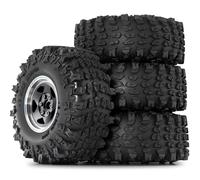 RC Car Tires Rims Set For Axial For SCX10 For Wraith RR10 For Capra For Traxxas For TRX4 YK4082 1/10 4pcs Metal 1.9" Beadlock Wheel Rim Tire Set 118mmRC Crawler Car(Black)