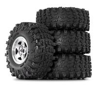 RC Car Tires Rims Set For Axial For SCX10 For Wraith RR10 For Capra For Traxxas For TRX4 YK4082 1/10 4pcs Metal 1.9" Beadlock Wheel Rim Tire Set 118mmRC Crawler Car(Silver)