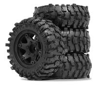 RC Car Tires Rims Set For Axial For SCX10 Pro For Capra For Traxxas For TRX4 D90 1/10 4pcs 88mm 1.9" Beadlock Wheel Rim And Soft Rubber Tire Set RC Crawler Car(Black)
