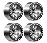 RC Car Tires Rims Set For Axial For SCX10 Pro For Capra For Traxxas For TRX4 D90 1/10 Metal Deep Dish 1.9" Beadlock Wheel Rim Negative Offset 11mm RC Crawler Car(Silver)