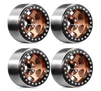 RC Car Tires Rims Set For Axial For SCX10 Pro For Capra For Traxxas For TRX4 D90 1/10 Metal Deep Dish 1.9" Beadlock Wheel Rim Negative Offset 11mm RC Crawler Car(Brown)