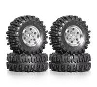 RC Car Tires Rims Set For SCX24 For TRX4M For FMS For FCX24 For FCX18 AX24 1/18 1/24 Aluminum 1.0 Beadlock Wheels And Tires 4pcs OD 55 * 23mm RC Crawler Tires(Silver)
