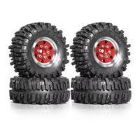 RC Car Tires Rims Set For SCX24 For TRX4M For FMS For FCX24 For FCX18 AX24 1/18 1/24 Aluminum 1.0 Beadlock Wheels And Tires 4pcs OD 55 * 23mm RC Crawler Tires(Red)
