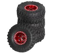 RC Car Tires Rims Set For TRX4M For SCX24 AX24 For FCX24 1/18 1/24 Aluminum Alloy 4pcs 57mm 1.0" Metal Beadlock Wheel Tire Set RC Car Upgrade Part Accessories(Red)