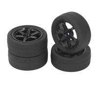 RC Car Tires Rubber Plastic Universal 1/10 Remote Control Vehicle Wheels for Tamiya TT01 TT02 XV01 XV02 HSP 94123 94122 4 Pcs (Black)