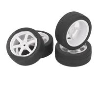 RC Car Tires Rubber Plastic Universal 1/10 Remote Control Vehicle Wheels for Tamiya TT01 TT02 XV01 XV02 HSP 94123 94122 4 Pcs (White)
