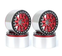 RC Car Tires Wheels Tyres Compatible With Axial For SCX10 90046 For CAPRA RR10 For Wraith RBX10 For Yeti Metal 2.2 Inch Beadlock Wheel Rim For 1/10 RC Crawler Car(Red)