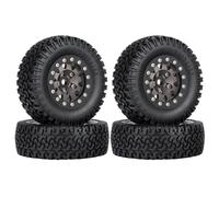 RC Car Tires Wheels Tyres Compatible With Axial For Yeti Jr For D90 4PCS 76Mm 1.55 Metal Beadlock Wheel Rims Tires Set For 1/10 RC Crawler Car(Black)