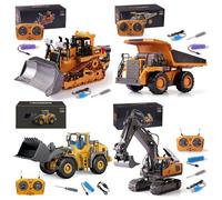 RC Construction Vehicle Set of 4 - Remote Control Excavator & Dump Truck, 2.4Ghz Alloy Toy with Cool Lights Sounds, Gifts for Boys 3-12 Years Old (A1+b1+c1+d1)