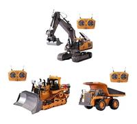 RC Construction Vehicle Set of 4 - Remote Control Excavator & Dump Truck, 2.4Ghz Alloy Toy with Cool Lights Sounds, Gifts for Boys 3-12 Years Old (A1+b1+d1)