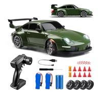 RC Drift Car, 1:24 Scale Remote Control Vehicle with LED Lights, 2.4GHz 20KM/H 4WD High Speed RC Cars, Drifting Tires&Two Batteries, Racing Sports Toy Idea (Green)