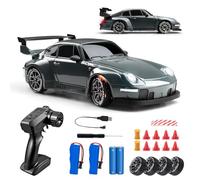 RC Drift Car, 1:24 Scale Remote Control Vehicle with LED Lights, 2.4GHz 20KM/H 4WD High Speed RC Cars, Drifting Tires＆Two Batteries, Racing Sports Toy Idea (Gray)