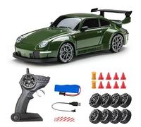 RC Drift Car, 1:24 Scale Remote Control Vehicle with LED Lights, 2.4GHz 4WD High Speed RC Cars, Drifting Tires＆Two Speed Modes, Racing Sports Toy Gift for Adults Boys Girls (Green)