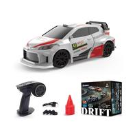 RC Drift Car, 1/43 Scale Remote Control Car with Lights Kit, Drift Tires, High Speed 15 KM/H, 2.4G Full Proportional RC System, Gift For Teens Adults (RTR Version/Rally Red)
