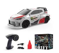 RC Drift Car, 1/43 Scale Remote Control Car with Lights Kit, Drift Tires, High Speed 15 KM/H, 2.4G Full Proportional RC System, Gift For Teens Adults (Gyro Version/Rally Red)