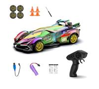 RC Drift Car for Adults, 2.4G Laser Remote Control Racing Car with LED Lights & Roadblocks - 30+ Min Playtime, Rainbow spray design, RTR (Radiant Iridescent)