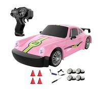 RC Drift Car, High Speed Remote Control Drift Cars, 1/64 Scale 4WD Desktop Remote Control Car with Roadblock Barrels, LED Light, Speed Adjustment, Radio Controlled, Cars Toys Gift (Pink)