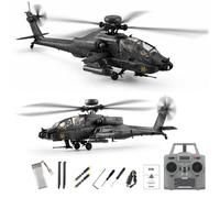 RC-ERA C170 AH-64D 1/48 Flybarless RC Helicopter, 6CH Remote Control Aircraft with Brushless Power, Optical Flow Hovering Positioning,One-Key Takeoff Landing(Dark Grey/1 Battery)