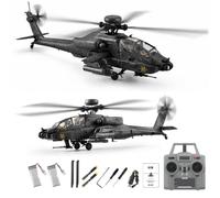 RC-ERA C170 AH-64D 1/48 Flybarless RC Helicopter, 6CH Remote Control Aircraft with Brushless Power, Optical Flow Hovering Positioning,One-Key Takeoff Landing(Dark Grey/2 Battery)