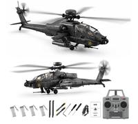 RC-ERA C170 AH-64D 1/48 Flybarless RC Helicopter, 6CH Remote Control Aircraft with Brushless Power, Optical Flow Hovering Positioning,One-Key Takeoff Landing(Dark Grey/4 Battery)