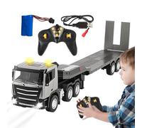 RC Flatbed Truck Toy - 3.7V 500mAh Semi Trailer Car, Multi-Channel Driving Vehicle | 32.68x3.94x5.12 Inches Interactive Control System, LED Light Audio Feature Build, Heavy-Duty Construction Model Kid