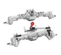 RC front rear axle Compatible With Axial For SCX10 II 90046 90047 D90 1/10 RC For Rock Crawler Cars Parts CNC Front Rear Portal Axle Spiral Gear(Silver,1set)