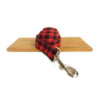 RC GearPro Nylon Adjustable Dog Collar Khaki Plaid Pattern Zinc Alloy Metal Easy to Use Buckle Dog Collar, Classic Strong Pet Leash Rope Set for Small Medium Large Dogs, Lead 110cm, Red Plaid