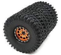 RC Height 4.72'' / 120mm Tires Rubber Tyres Mounted Aluminum 1.9 Beadlock Wheels Orange Black Fit for 1/10 RC Mud Rock Crawler Redcat Gen8 Traxxas TRX-4 Tamiay CC01 Axial SCX10, (4-Pack)