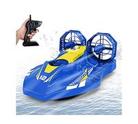 RC Hovercraft Land and Water Remote Control Boat, 2.4GHz Electric Speedboat, Double Power, Low Battery Reminder, Watercraft Toy Gifts for Kids and Adults, Blue