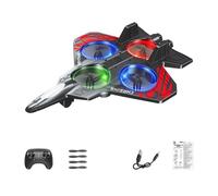 RC Jet, Foam Remote Control Airplane RC Fighter Jet Toys with 360° Flips & LED Lights, Stunt Roll, 2.4Ghz Remote Control Drones Planes Toy Gifts for Kids Boys Beginners Adults (B-Red, 1 Battery)