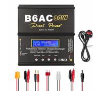 RC LiPo Battery Charger 80W 6A AC DC Dual Input, Balance Charger for 1-6S LiPo/Li-Ion/LiFe, NiMH/NiCd 1-15S, 2-20V PB Smart Battery Charger with XT60 T Plug Crocodile Clip for RC Cars Drones