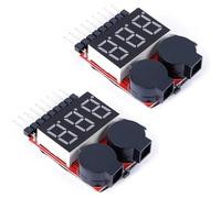 RC Lipo Battery Tester, 1-8S Low Voltage Alarm and Voltage Checker with LED Display, Battery Monitor for Drone, Airplane, Car Li-ion LiFe Packs (2Pcs)