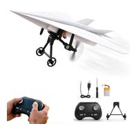 RC Paper Airplane DIY Kit, Electric Remote Control Fixed Wing Aircraft with Gyro Stabilizer & Dual Propellers,Lightweight Foldable Flying Stem Toy Micro Fixed Wing Drone (1 Batteries)