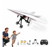 Rc Paper Airplane Kit, DIY Electric Remote Control Plane with Gyro Stabilizer, Dual Propellers Rc Plane Kit, Lightweight Foldable Flying Stem Toy Micro Fixed Wing Airplane Cool Tech Gift