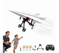 Rc Paper Airplane Kit, DIY Electric Remote Control Plane with Gyro Stabilizer, Dual Propellers Rc Plane Kit, Lightweight Foldable Flying Stem Toy Micro Fixed Wing Airplane Cool Tech Gift